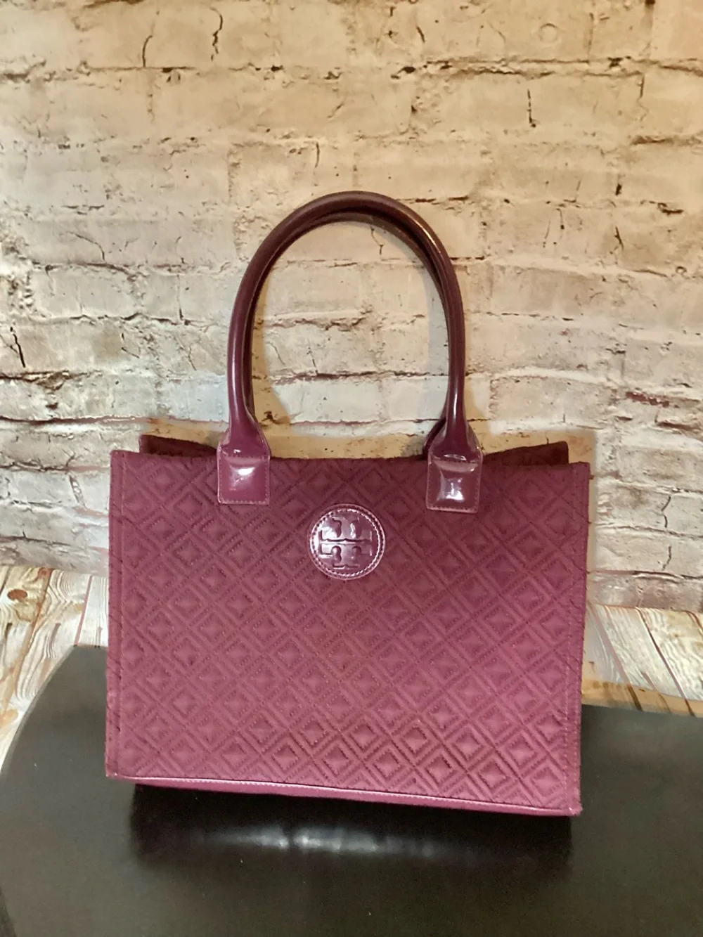 Tory Burch Marion wine quilted tote purse
